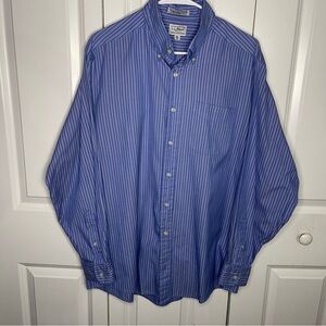 L.L. Bean Single Needle Cotton Button Up Blue Striped Size XL 16.5 34 Retro Soft